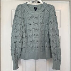 GAP 100% Cotton Scalloped Neck Crochet Sweater - Sage Green